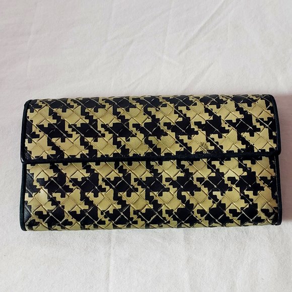 Bottega Veneta intrecciato Houndstooth Print Vintage Wallet Made In Italy - Picture 1 of 7